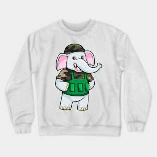 Elephant as Soldier with Uniform & Helmet Crewneck Sweatshirt